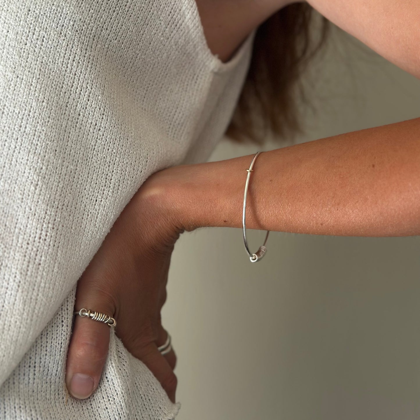 silver anxiety relief bangle and ring