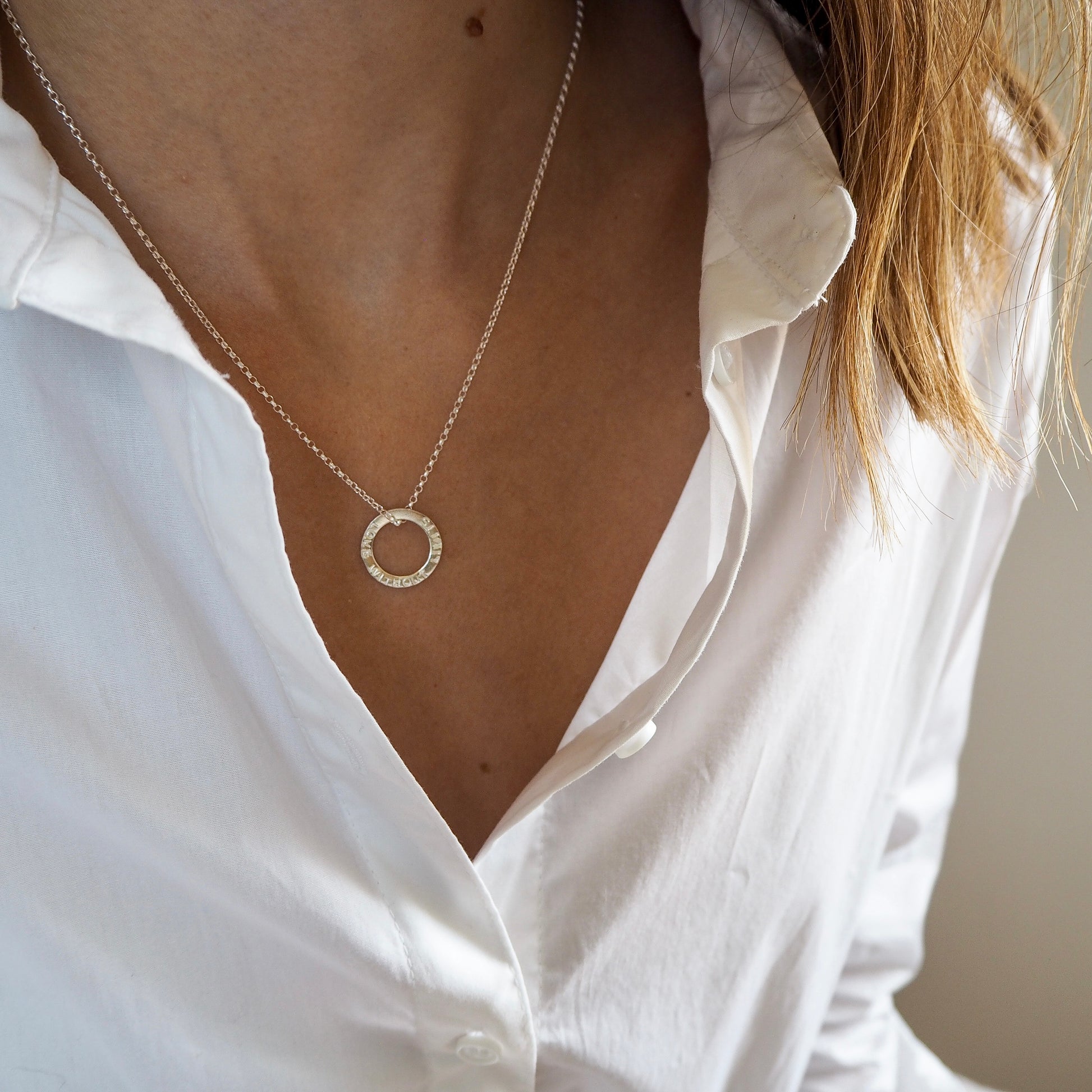 SILVER PERSONALISED CIRCLE CHARM NECKLACE
